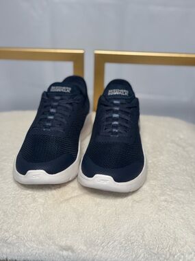 Skechers Navy and White Knit Slip-On Athletic Shoes